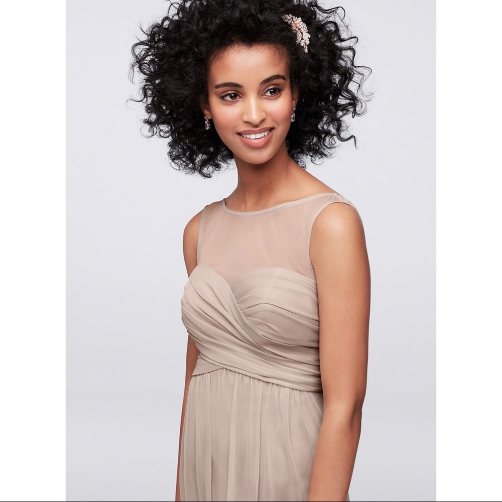 Davids Bridal Long Mesh Illusion Neckline Dress